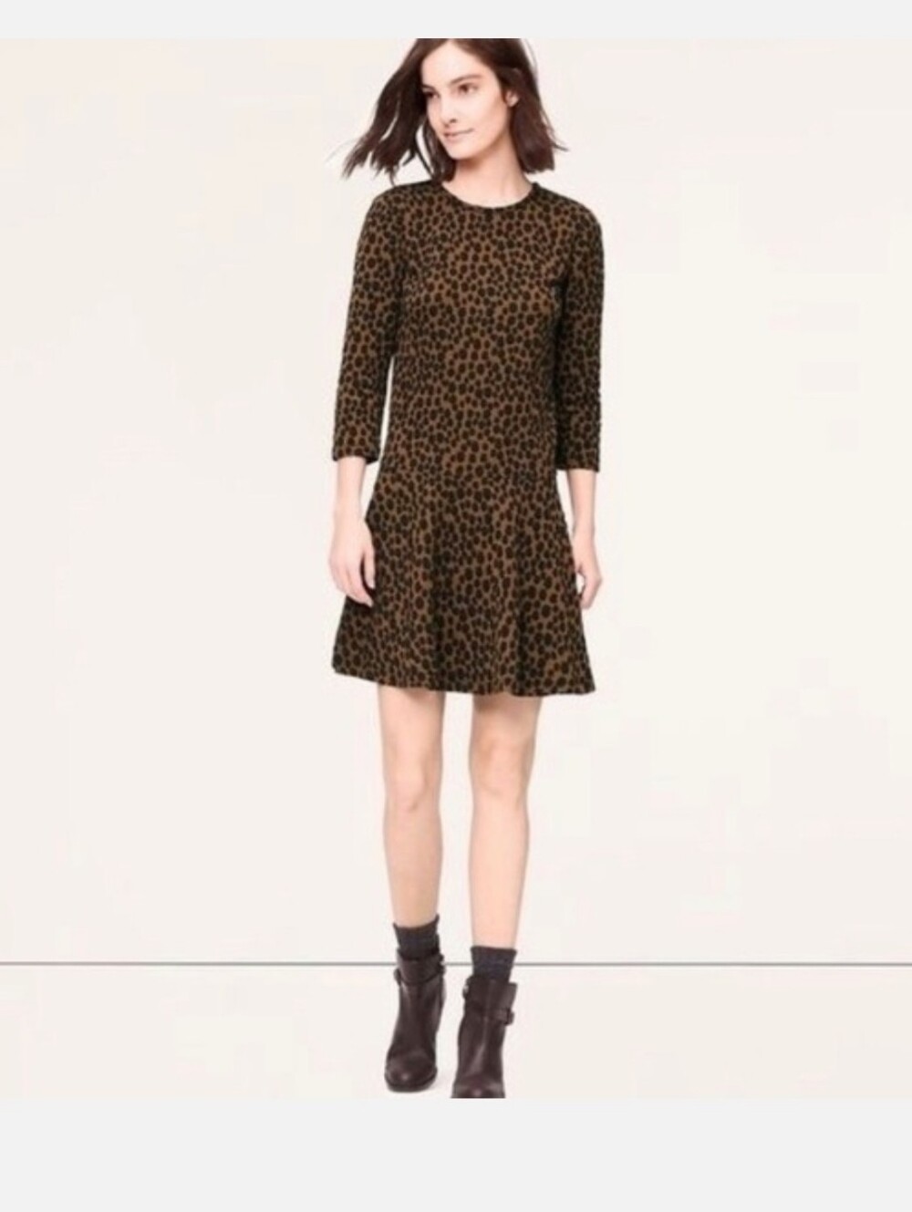 LOFT Leopard Print Fit-and-Flare Dress - Brown/Black